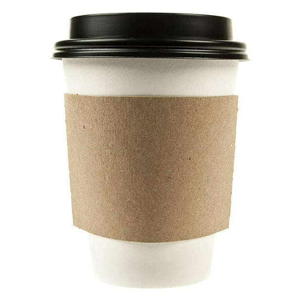 200 Pack 20 oz Eco Friendly White Poly Paper Hot Coffee Cups w/ Black Dome Lids 